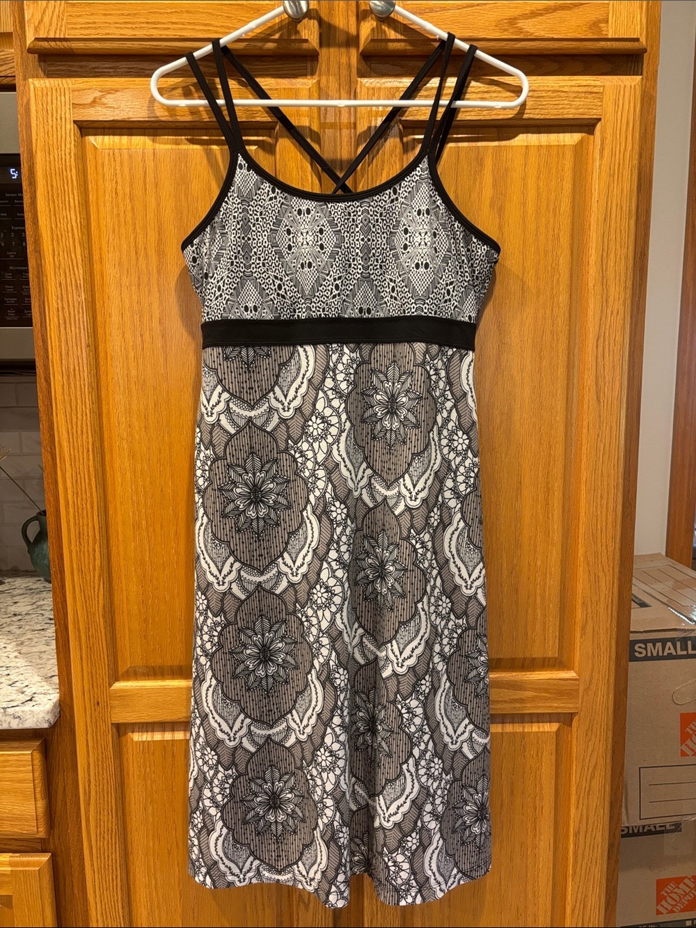 Prana Black and White Pattern Dress with Crisscross Straps-Size M-